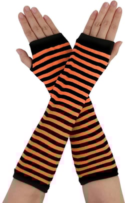 uxcell Women Winter Stripe Pattern Elbow Length Fingerless Thumbhole Arm Warmers Long Gloves One Size Orange