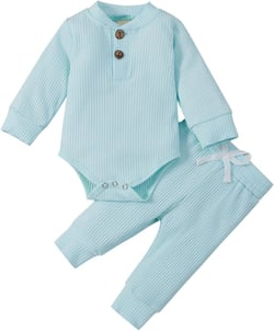 Eoailr Baby Boy Clothes 2PCS Winter Newborn Girl Costumes Unisex Infant Ribbed Outfits Solid Cotton Long Sleeve Tops Pants Bu1 18-24 Months