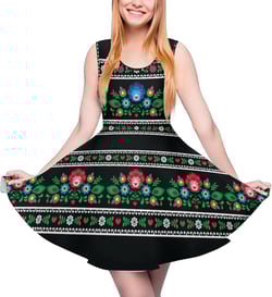 Retro Slavic Traditional Floral Polish Folk Sleeveless Sundresses for Women Skater Dress U Neck Swing Mini Dresses 5X-Large Style