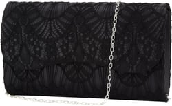 Floral Handbags Lace Pearl Clutch Purses for Women Fancy Envelope Wedding Evening Clutch Bag for Ladies Formal Bride Purse With Shoulder Chain,Black