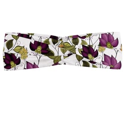 Lunarable Batik Headband for Women, Vibrant Colored Floral Pattern with Petals and Ornate Leaves Bouquet Nature Theme, Elastic Comfy Hair Accessory Knotted Head Wrap Everyday Use, XS-S, Purple Green 1 Count (Pack of 1) Purple Green