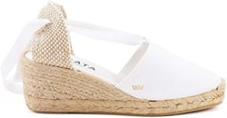 VISCATA Escala Espadrille Canvas Wedges with Sleek Ankle Laces Women's Lace Up shoes Handmade in Spain Organic Cotton Canvas and 100% Natural Jute Midsole for all Occasions 8 White