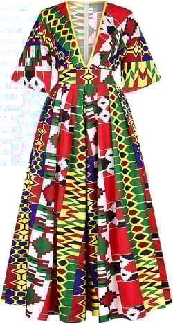 Women’s Sexy Boho African Print Jumpsuits V Neck High Waist Wide Leg Long Pants Romper for Casual Party Red＆green Large