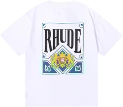 Rhude Shirt Men's Playing Cards Print RH T Shirt Hip-Pop Trendy High Street Couple Sweatshirt Short Sleeve Tee Tops Boy (White,Small,Small)