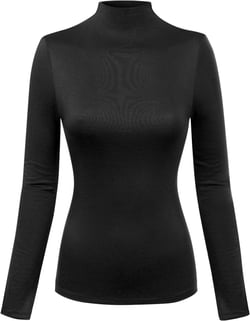 MixMatchy Women's Mock Neck Long Sleeve Turtleneck Slim Fit Sweater Top Medium Black