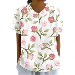 Generic Summer Tops for Women 2024 Casual Oversized Lapel Neck Tops Floral Lapel Neck Basic Tees Plus Size Trendy Lapel Neck Shirts 2024 Oversized Linen Shirts for Womens,Light pink,M