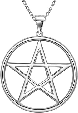 Jewmon 925 Sterling Silver Pentagram Necklace Fine Jewelry Gift for Women Mens Pentacle Pendant Necklace Charm Gothic Wiccan Necklace Crescent Moon Cross Evil Eye Necklace Amulet Jewelry for Women
