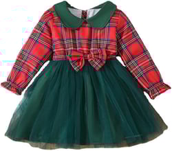 Toddler Baby Girl Halloween Outfit Pumpkin Ghost Cat Long Sleeve Tulle Halloween Dress Holiday Clothes 2-3T Plaid Green