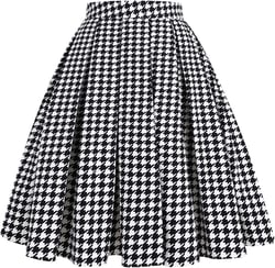 Women's 50s Poodle Skirts Vintage High Waist Swing A-Line Skirt 1950s Pleated Party Skirts Medium White Plaid