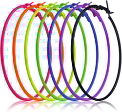 Aylifu 7 Pairs 80s Colorful Big Hoop Earrings Retro Neon Earrings Open Beading Hoop Dangle Earrings Accessories for Women Gift Wedding Party Favor, 7 Colors