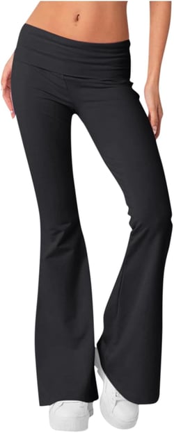 Low Rise Flare Leggings for Women Y2k Flared Fold Over Yoga Pants Bootcut Cotton Leggings Bell Bottom Yoga Sweatpants Yoga 02-black X-Small