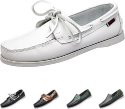Men's Leather Fashion 2 Eye Boat Shoes,Lightweight Comfort Non-Slip Casual Driving Walking Moccasin Wendy Penny Loafers 7.5 Wide White