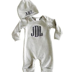 Personalized Baby Romper and Hat, Embroidered Monogrammed Newborn Baby Coming Outfits Custom Infant Baby Bodysuit Sleeper Baby Shower Gift (Style B)