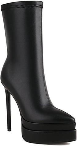 Vujkliy Women Stretch Leather Pointed Toe Platform Ankle Boots, Fashion Fall Winter Side Zipper Short Bootie, 6 Inch Stiletto High Heel 4.5 Black
