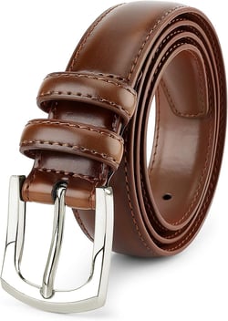 Men's Dress Belt 'ALL GENUINE LEATHER' Stitching 30mm Regular Big and Tall Sizes Dark Tan (Peanut) Size 36 (Waist 34)