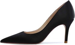 JOEupin Women's Stiletto Satin High Heel Pumps Classic Party Wedding Pointed Toe Pump Shoes 3.14 Inch 4 Black