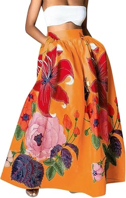 Long Skirts for Women Boho Skirt Summer Floral Skirt Flowy Skirts Broomstick Skirts Elastic Waist A Line Maxi Skirts Large Orange