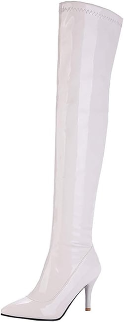 Womens Patent Leather Thigh High Stiletto Over The Knee Pointed Toe Boots 13 White