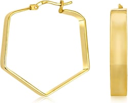 Personalized Simple Large Round Flat Square Tube Big Hoop Earrings For Women .925 Sterling Silver Hinged Notched Post 1.25-1.65 Inch Diameter Customizable Gold-Tone