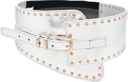 Women Wide Western Fashion Belt Hip Waist Silver Faux Leather Gold Metal Studs XS S