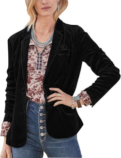 MINTLIMIT Women's Tailored Jacket Coat Long Sleeve Casual Slim Fit Button Front Velvet Blazer Jacket with Pockets Outerwear, XL, Black