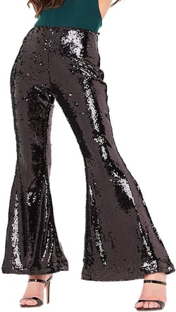 Womens Bell Bottom Flared Pants Glitter Sequin Wide Leg Flared Pant Small Black