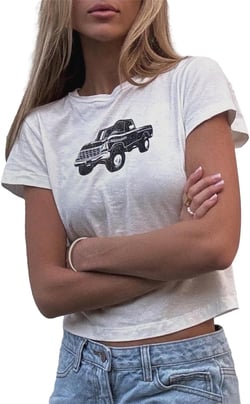 Women Y2k Short Sleeve Baby Tees Flower Butterfly Print Slim Fit Crew Neck Crop Top Summer Retro Cute Going Out Tops