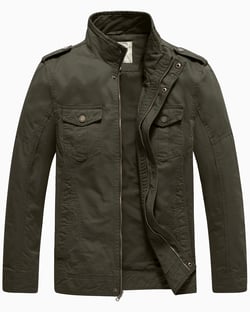 WenVen Men's Lightweight Cotton Jacket Long Sleeve Utility Work Jacket Green L
