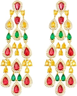 14K Gold Natural Crystal Chandelier Earrings for Women,Dainty Moissanite Tassel Style Long Drop Earrings,Luxury Jewelry Gift for Her Colorful 14k gold