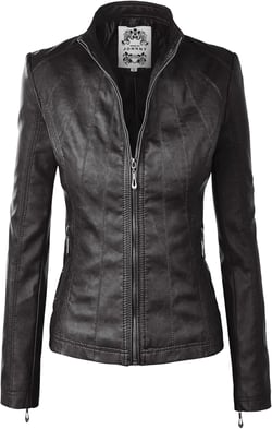 Made By Johnny MBJ Womens Faux Leather Zip Up Moto Biker Jacket with Stitching Detail Large Wjc877_black