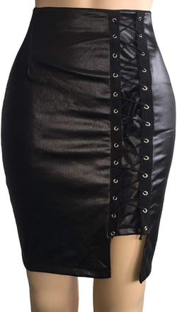 Skirt Hangers with Clips Space Saving 5 Tier Women Ladies Hip and Split Skirt Skirt Knee Sexy Leather High Waist Bandage Black