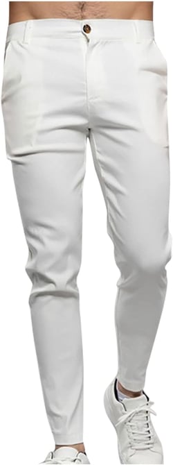 IEPOFG Men's Warm Cotton Casual Slim Fit Trousers Solid Color Pencil Pants with Pockets Button Zipper Closure Long Pants XX-Large A01_white