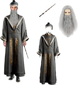 Anime Deluxe Costume Adult Men's Mr. Wizard Role Play Halloween Cosplay Costumes XX-Large Outfit(robe+wig+wand)