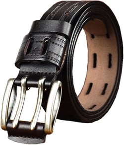 1.5Inch Wide Genuine Leather Belts For Men Jeans With Double Hole Retro Fashion Plus Mens Belt Waist (36"-39") 120cm Black