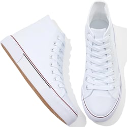 Adokoo High Top Sneakers for Woman Canvas Casual White Black Sneakers Shoes for Women Lace Up Fashion Comfortable Walking Shoes 10.5 White