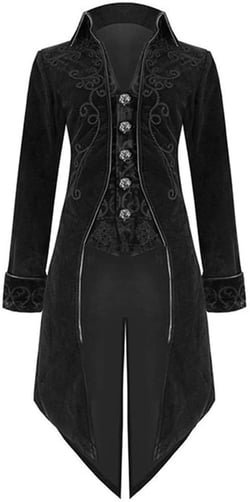 GOLDSTITCH Mens Medieval Steampunk Tailcoat Velvet Victorian Gothic Vintage Frock Halloween Costume Coat Black Medium