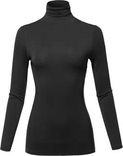 SSOULM Women's Slim Lightweight Long Sleeve Pullover Turtleneck Shirt Top with Plus Size X-Large Stt023_black