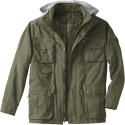 Boulder Creek by KingSize Men's Big & Tall 9 Pocket Twill Utility Jacket With Removable Hood 3X-Large Big Olive
