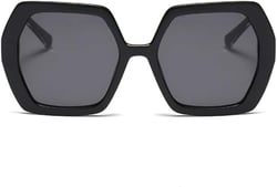 Freckles Mark Retro Oversized Hexagon Sunglasses for Women Irregular Trendy 60s Vintage Polygon Sun Glasses for Ladies Black
