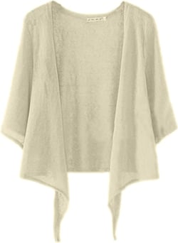 Dongfeng Women's 3/4 Sleeve Cropped Shrugs Lightweight Tie Front Sheer Chiffon Bolero Cardigan Small Beige
