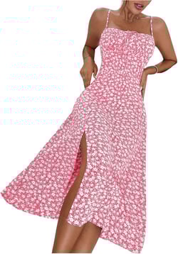 Floerns Women's Summer Split Thigh Spaghetti Strap Cami Midi Floral Dress X-Small Pastel Pink