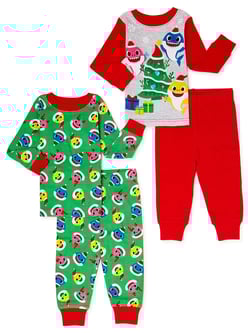 Baby Shark Christmas Holiday Toddler Boy and Girl Unisex Cotton Pajama Set, 4-Piece, Sizes 12M-5T