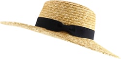 Trendy Apparel Shop Women's 4" Brim Ribbon Band Boater Wide Brim Straw Sun Hat One Size Natural