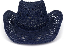 COMLIFE Womens Woven Straw Cowboy Hats UV Protection Foldable Outback Travel Straw Tea Party Cowgirl Hats Navy