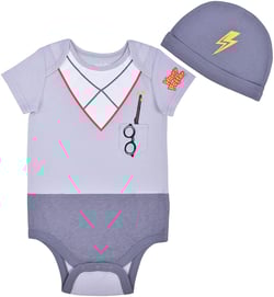 Harry Potter Short Sleeve Onesie with Cap, Baby Costume Romper, Gray, Size 18M