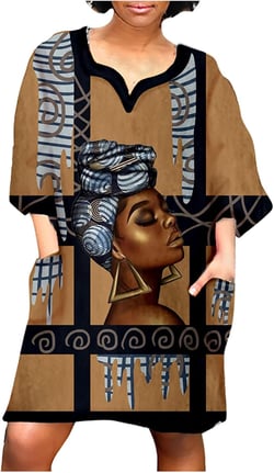 YUHGODO Dress for Black Women African Inspiration Dress Black Woman Afro Brave Blessed T Shirt Dress Plus Size Tunic Tops 3X-Large Khaki