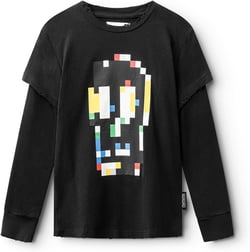 NUNUNU Unisex Long Sleeve T-Shirt for Toddlers, Kids and Teens, Boys and Girls, 100% Cotton, Cool Graphic Prints 4-5T Pixel Skull - Black