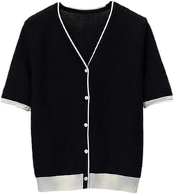 Women Thin Knit Cardigan Sweater Short Sleeve V-Neck Vintage Knit Tops 3X-Large Black