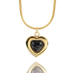 16" Handmade 18K Gold Plated Vintage Heart Black Onyx Pendant Necklace, Heart black glaze energy healing crystal pendant necklace jewelry, Inspirational Gifts for Women, Mom, Sister Heart Silver