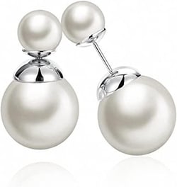 Zittop Double Sided Front Back Peek A Boo Ball Faux Pearl Beads Womens Fashion Elegant Tribal Stud Earrings (Silver)